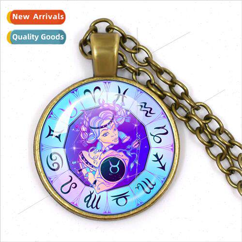 Blue Personalised Fashion 12 Zodiac gns Crescent Moon Pendan