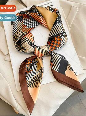 Korean  thousbirds grid fashion simulation silk scarf female