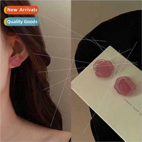 French retro frosted texture transparent flower earrings fem