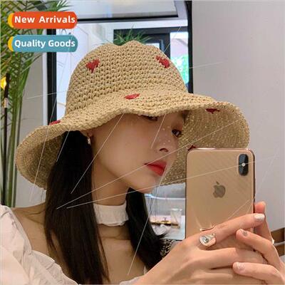 Summer knting love straw hat wave edge large brim straw fish
