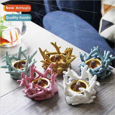 Mederranean Resin Coral Shape Gold Incense Burner  Desktop P