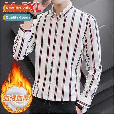 Autumn winter colorful striped padded shirt men warm thicken