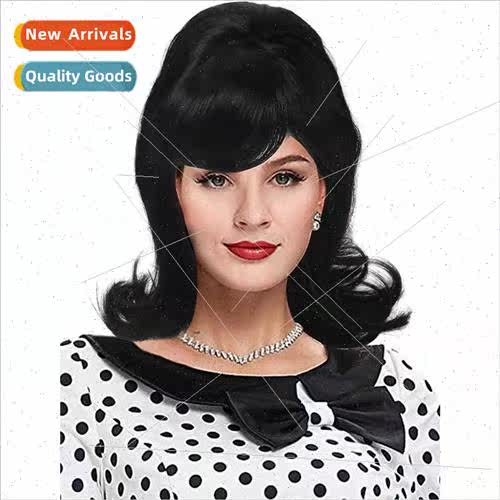 Vintage Brown Wigs 50s 60s 70s Synthetic Hair Bangs 适用Ladi