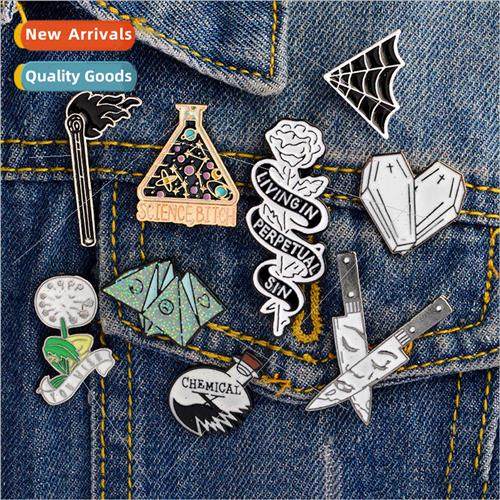 Dandelion Rose Dagger Match Enamel Beaker Pin Cowboy Badge C