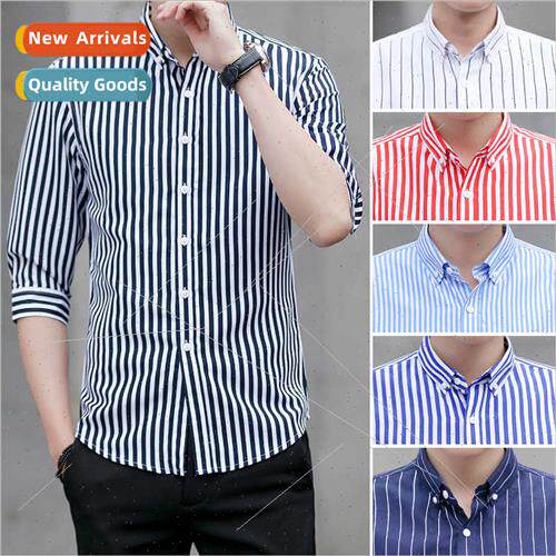 New seven-minute sleeve striped shirt men Korean  business c
