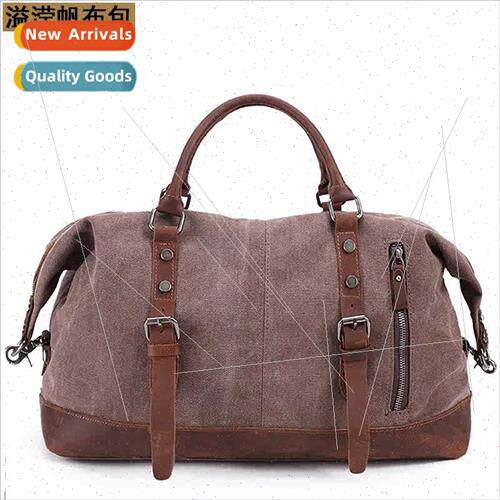 Canvas Travel Bag Crazy Horse Leather Casual Travel Crossbod