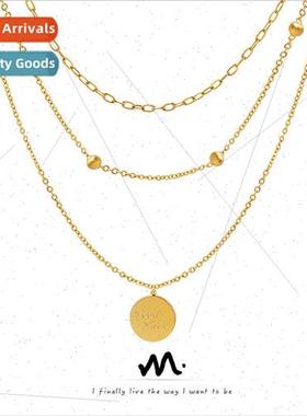Korea ins simple fashion round card necklace delicate stacki