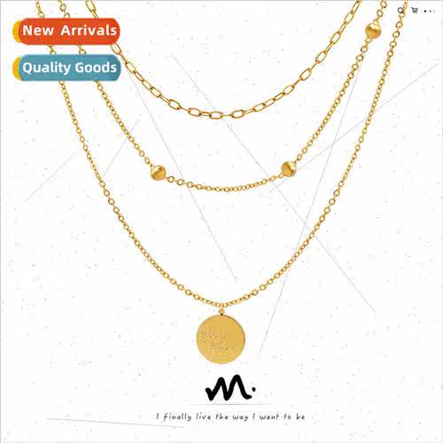 Korea ins simple fashion round card necklace delicate stacki