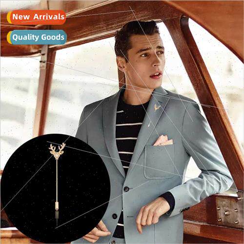 Exquise vintage deer head elk long alloy brooch men su lapel