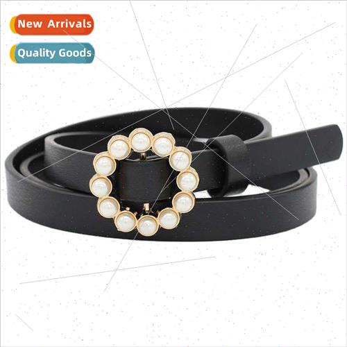 Pearl belt thin skirt fashion black belt female free punchin