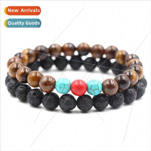 New 8mm Black Frosted Whe Pine Tiger Eye Stone Couple Bracel