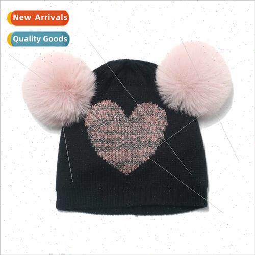 Autumn winter new double wool ball wool hat girls children l