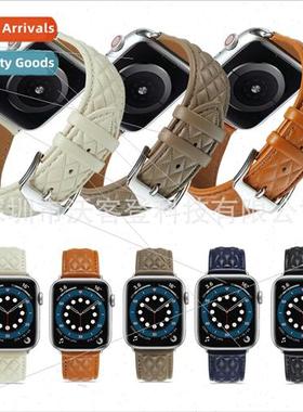 适用Apple diamond grid leather watch bapple watch8/SE/7/6/5/