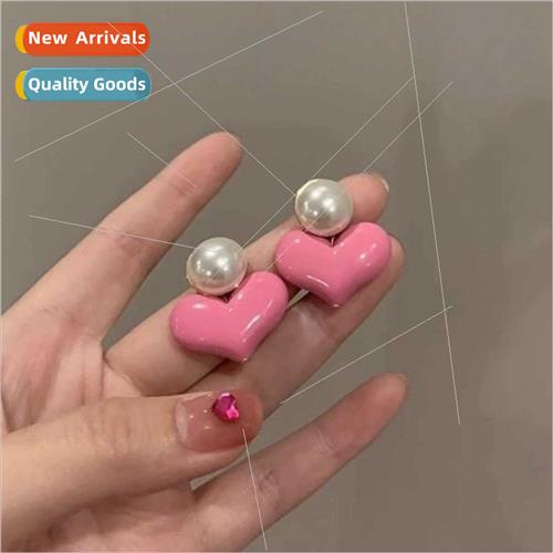 Sweetheart Baby Fashion che Pink Heart Pearl Stud Earrings A