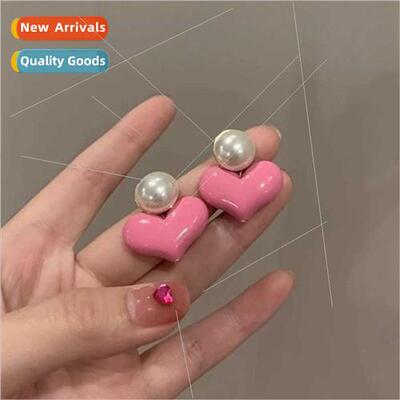 Sweetheart Baby Fashion che Pink Heart Pearl Stud Earrings A