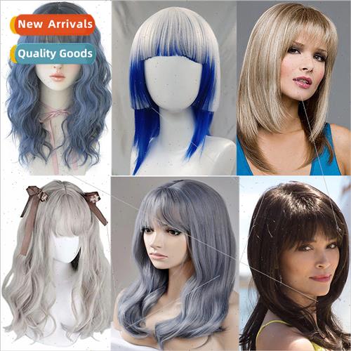 Europe Women Fashion Water Wave Long Curly Hair Smoky Gray F