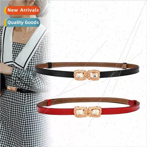 Rhinestone buckle leather belt adjustable ladies cowhide bel