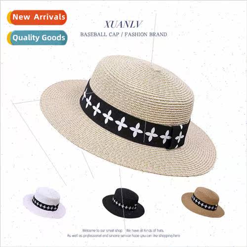 Clover webbing flat top straw hat female sunshade sunscreen
