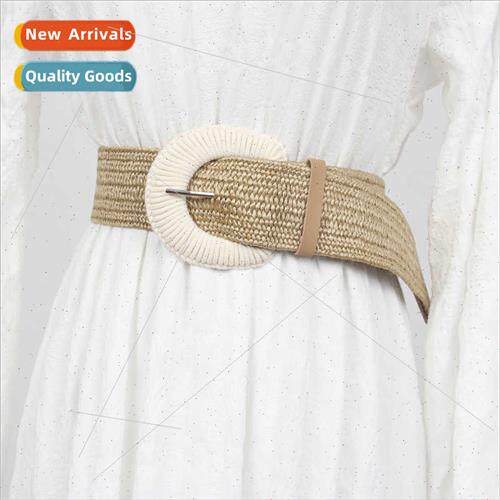 pp grass woven wide belt female high class feeling accessory