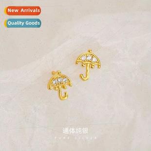 plated rainy umbrella silver earrin small gold wear S925 day
