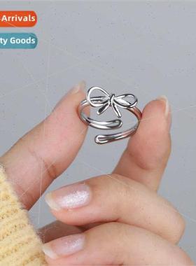Ins cold wind bow S925 silver ring female niche hollow line
