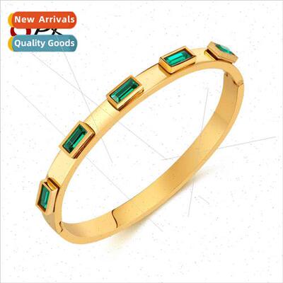 Europe vintage emerald square diamond tanium steel bracelet