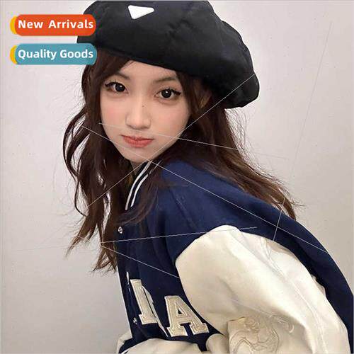 Korean ins tide triangle label beret female winter thickened