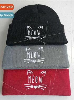 Sngth in Meow cute cat knted cap wool cap set dance hip-hop