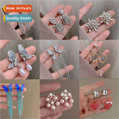 New full diamond butterfly tassel earrings female fashion ea