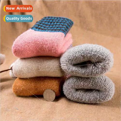 Winter padded towel socks women rabb wool solid color mid-ca