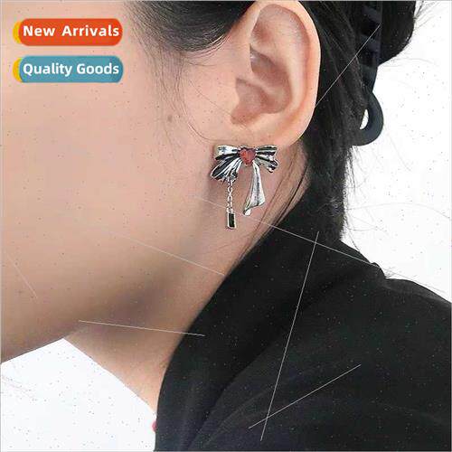 S925 silver pin bow love earrings female niche premium red l