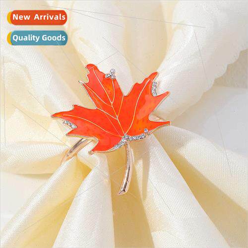 Orange Maple Leaf Napkin Rings Autumn Rhinestone Napkin Ring
