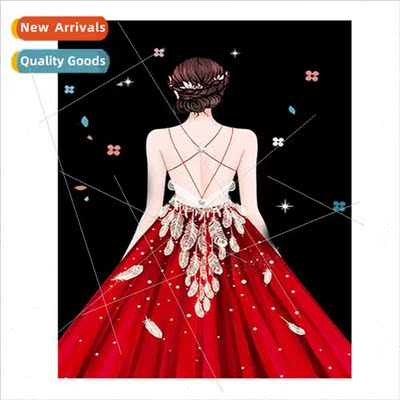 Handmade mple Full Stch Red Dress Girl Back Cross Stch ving