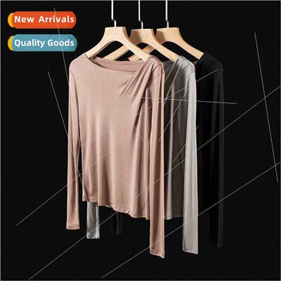 Irregular neckline silk bottoming shirt female new solid col