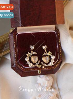 French gentle love earrings sense cat eye stone earrings nic