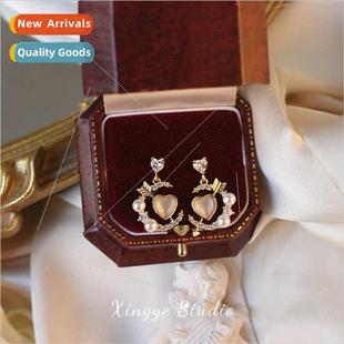 French gentle love earrings sense cat eye stone earrings nic