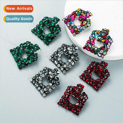 Europe fashion ZA geometric square alloy diamond earrings se