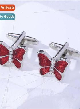 New insect red butterfly shape drip oil men cufflinks crysta