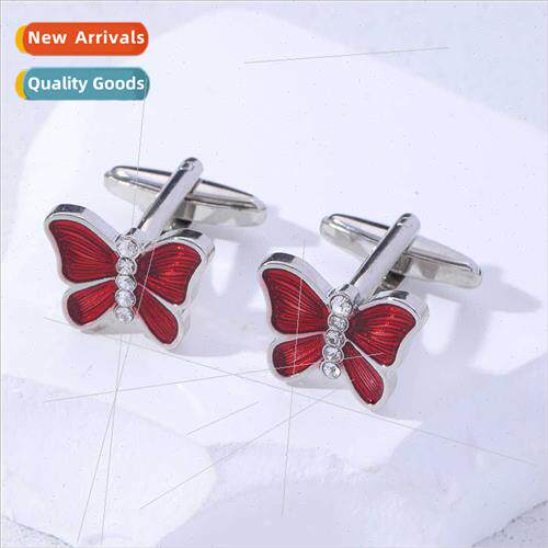 New insect red butterfly shape drip oil men cufflinks crysta