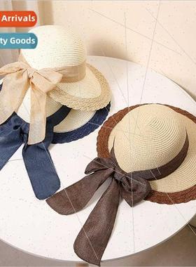 Summer bow fluttering straw hat beach hat sun hat large duck