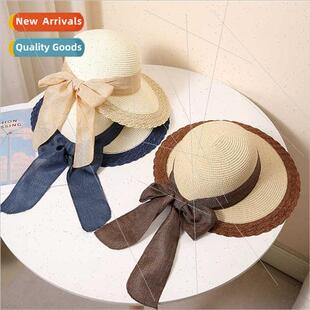 straw hat beach Summer large fluttering sun duck bow