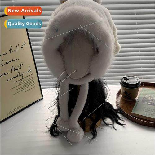 Japanese cute quirky plush hat female winter long ears thick