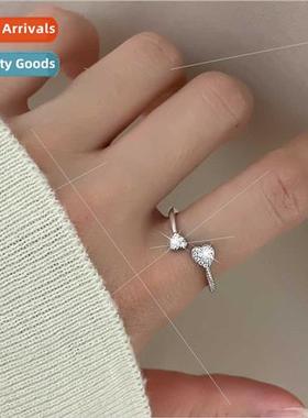 Premium Feeling Glter Diamond Heart Ring Women Double Peach