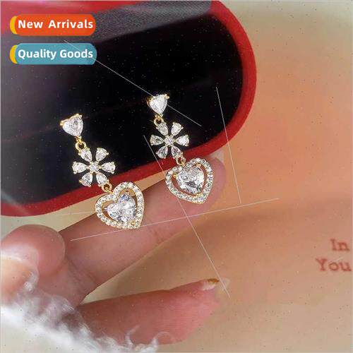 French gentle love earrings female super flash zirconia earr
