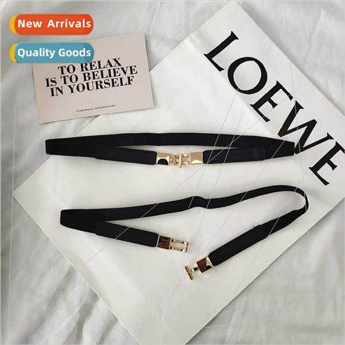 Metal hanging T buckle belt female retro elastic elastic thi