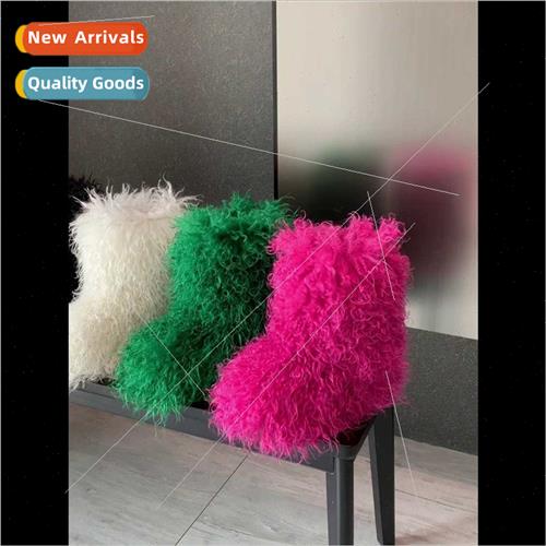 New Fur Boots Women Winter Long Hair Spice Faux Fur Warm Fas