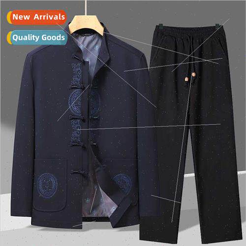 Middle-aged elderly Tang su men spring fall  dad jacket Chin