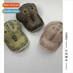 cap hole ins Korean female tongue duck retro cowboy Washed