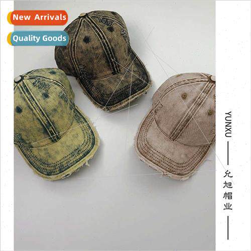 Washed cowboy hole retro duck tongue cap female Korean ins t