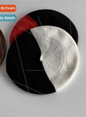 Color blocking mink velvet beret female sweet lovely painter